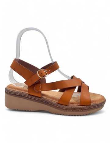 Sandalia cuña comoda de verano camel - Timbos Zapatos