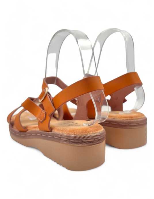Sandalia cuña comoda de verano camel - Timbos Zapatos