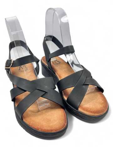 Sandalia cuña comoda de verano negro - Timbos Zapatos