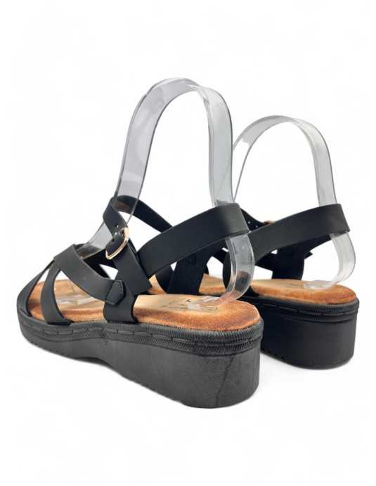 Sandalia cuña comoda de verano negro - Timbos Zapatos