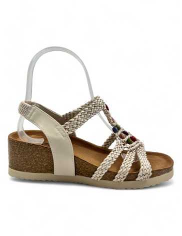 Sandalia cuña cómoda de verano beige - Timbos Zapatos