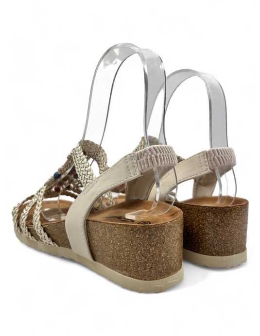 Sandalia cuña cómoda de verano beige - Timbos Zapatos