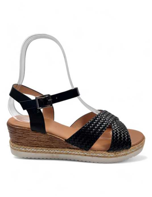 Sandalia cuña cómoda de verano negro - Timbos Zapatos