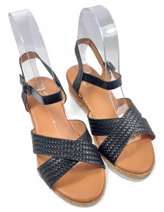 Sandalia cuña cómoda de verano negro - Timbos Zapatos