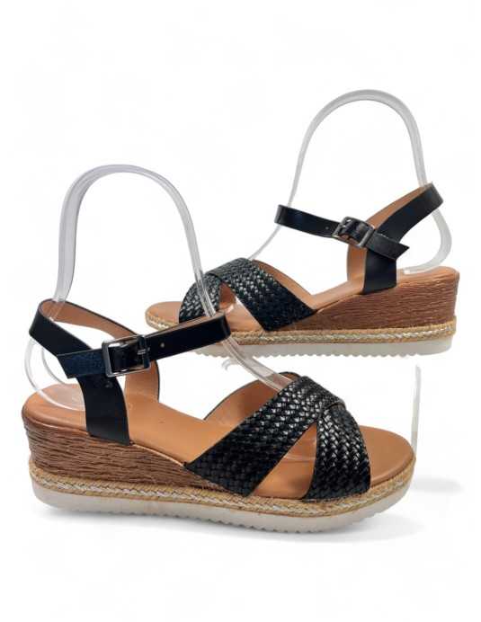 Sandalia cuña cómoda de verano negro - Timbos Zapatos