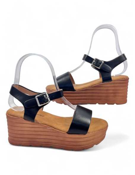 Sandalia cuña plataforma de verano negro - Timbos Zapatos