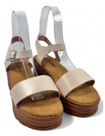 Sandalia cuña plataforma de verano beige - Timbos Zapatos