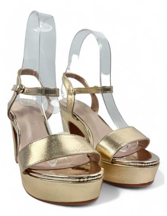 Sandalia dorada fiesta con tacón ancho - Timbos Zapatos