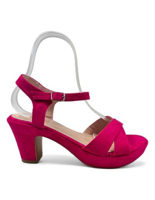 Sandalias vestir mujer tacón bajo color fucsia - Timbos zapatos