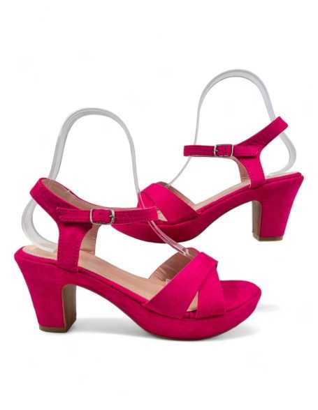 Sandalias vestir mujer tacón bajo color fucsia - Timbos zapatos