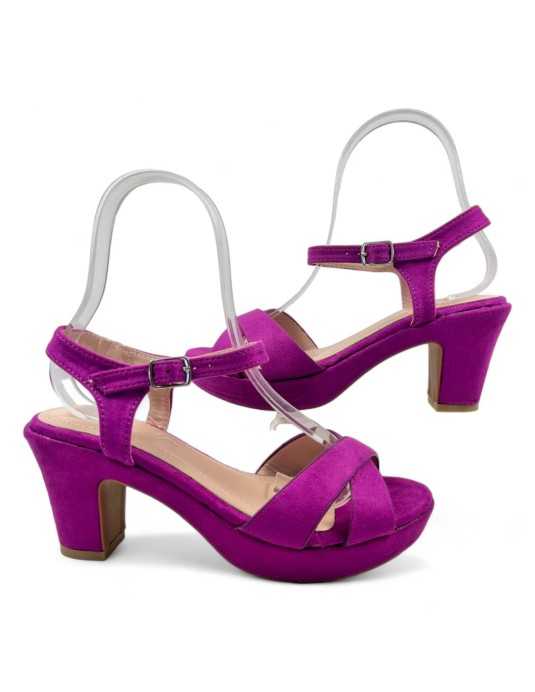 Sandalias vestir mujer tacón medio color buganvilla - Timbos zapatos