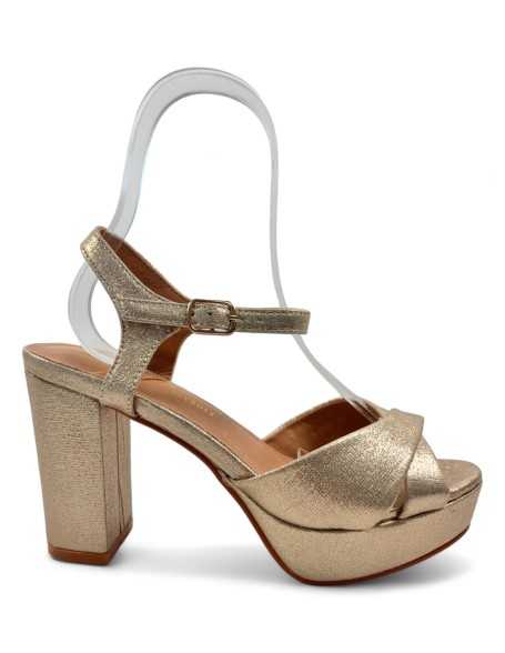 Sandalia tacon fiesta plataforma mujer oro - Timbos Zapatos