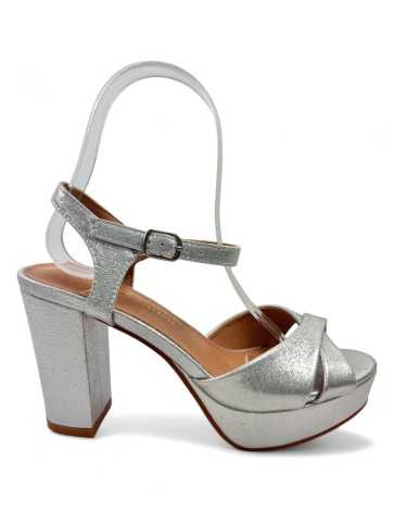 Sandalia tacon fiesta plataforma mujer plata - Timbos Zapatos