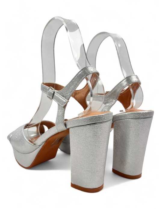 Sandalia tacon fiesta plataforma mujer plata - Timbos Zapatos