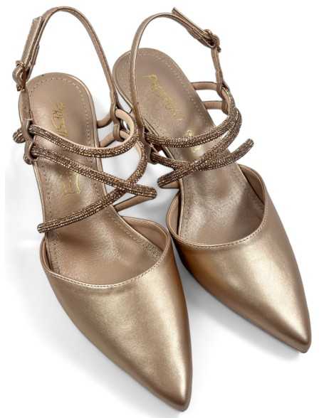 Sandalia de fiesta con tacón ancho, taupe - Timbos Zapatos