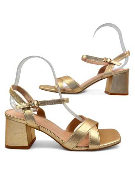 Sandalia tacon fino de fiesta oro - Timbos Zapatos