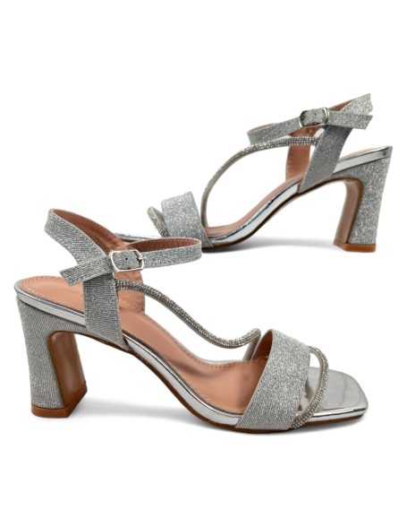 Sandalia tacon fino de fiesta plata - Timbos Zapatos