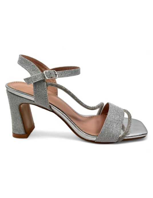 Sandalia tacon fino de fiesta plata - Timbos Zapatos