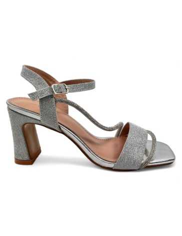 Sandalia tacon fino de fiesta plata - Timbos Zapatos