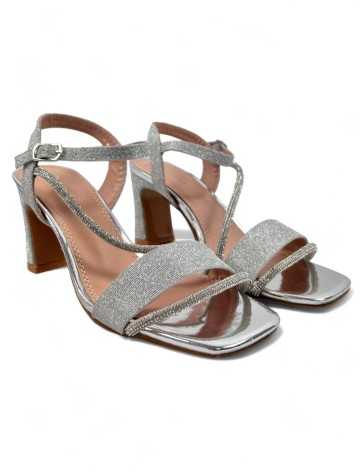 Sandalia tacon fino de fiesta plata - Timbos Zapatos