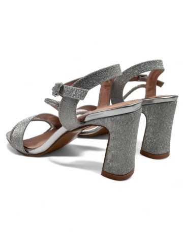 Sandalia tacon fino de fiesta plata - Timbos Zapatos