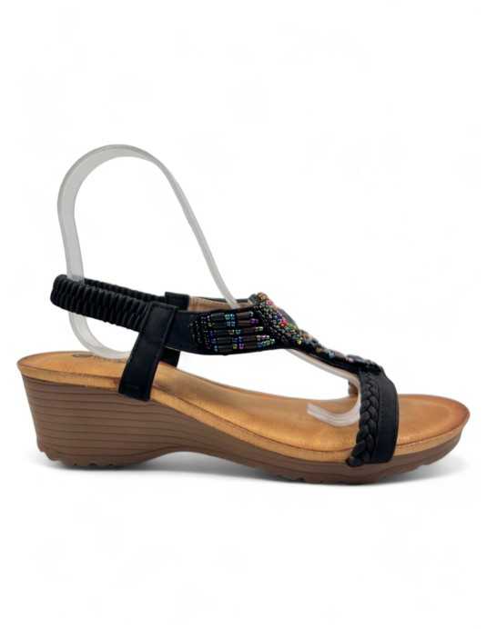 Sandalia cuña comoda de verano negro - Timbos Zapatos