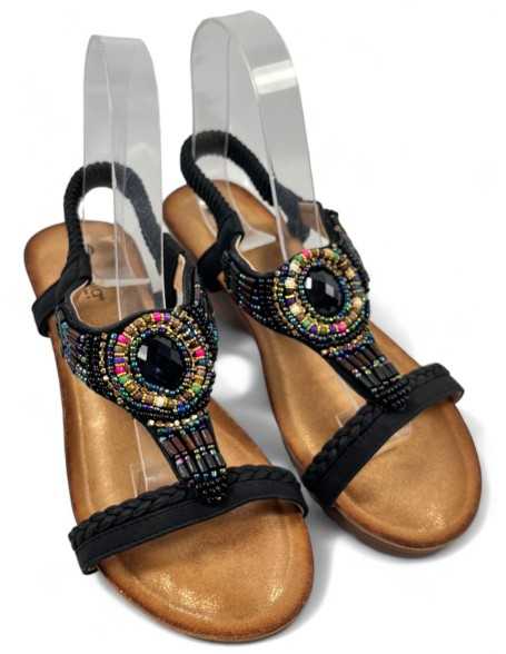 Sandalia cuña comoda de verano negro - Timbos Zapatos