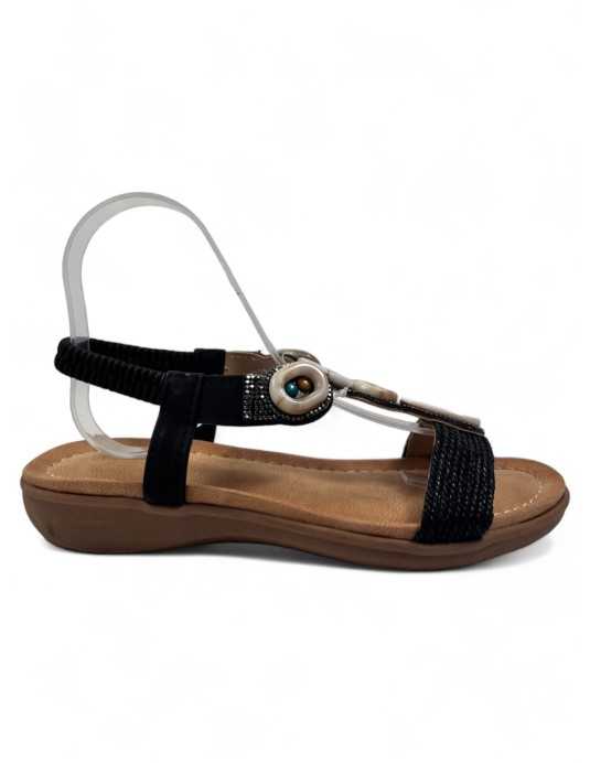 Sandalia plana comoda de verano negro - Timbos Zapatos