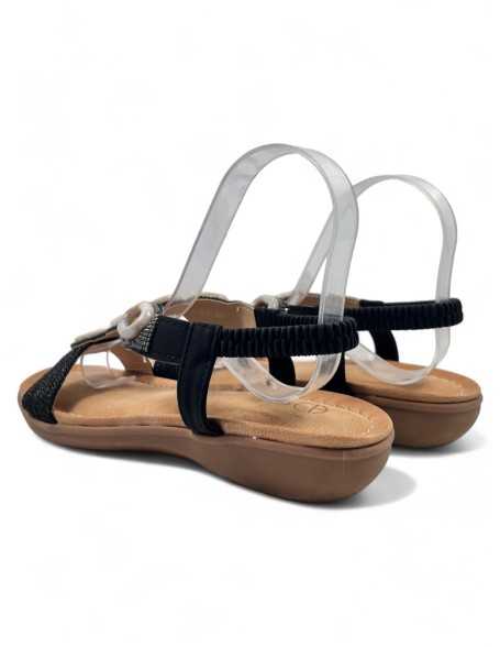 Sandalia plana comoda de verano negro - Timbos Zapatos