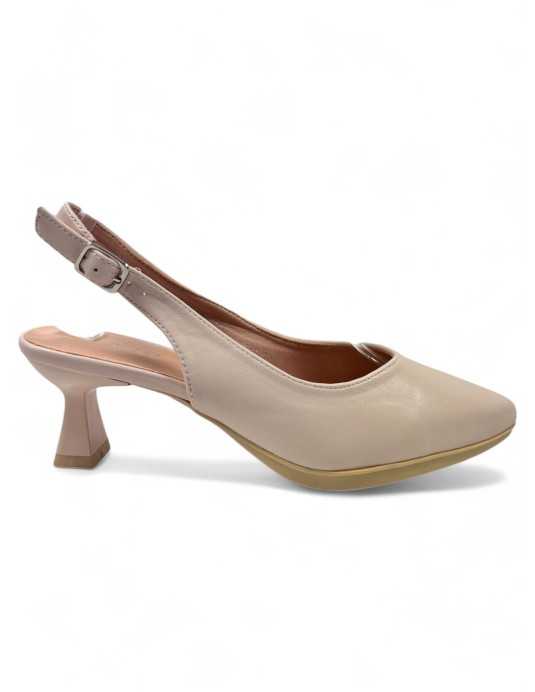 Sandalia de tacón destalonado mujer color beige - Timbos Zapatos