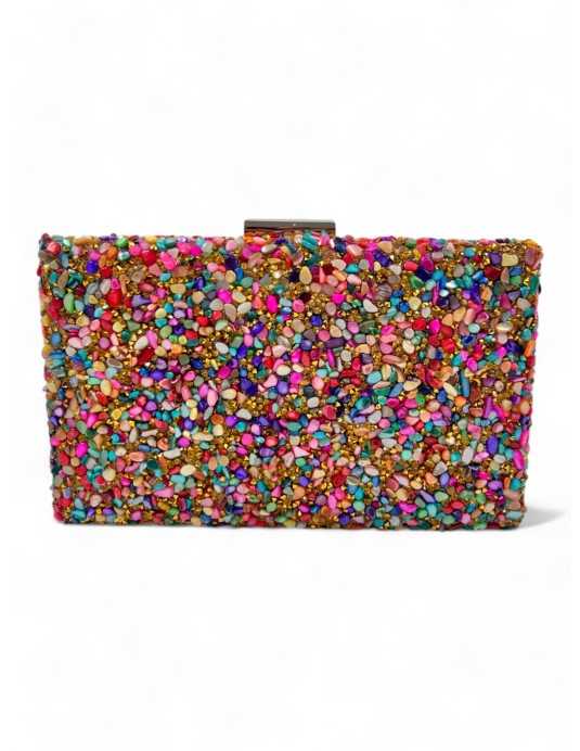 Clutch pedrería color multi/plata - Timbos zapatos