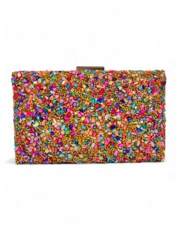 Clutch pedrería color multi/oro- Timbos zapatos