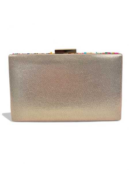 Clutch pedrería color multi/oro- Timbos zapatos