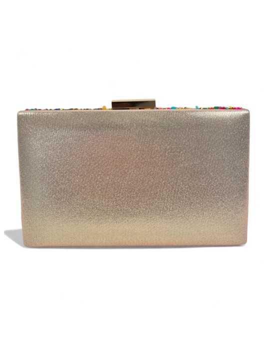 Clutch pedrería color multi/oro- Timbos zapatos