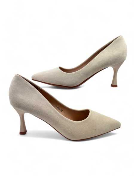 Salón con tacón beige de mujer - Timbos Zapatos