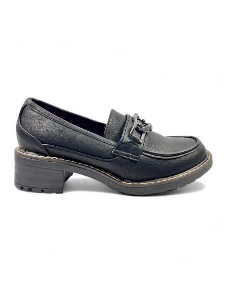 Mocasin tacon vestir de mujer color negro - Timbos zapatos