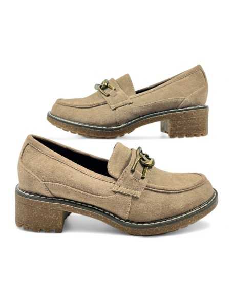 Mocasin tacon vestir de mujer color taupe - Timbos zapatos