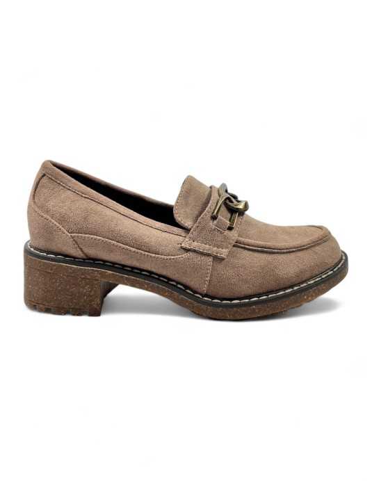 Mocasin tacon vestir de mujer color taupe - Timbos zapatos