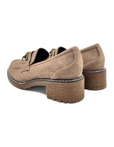 Mocasin tacon vestir de mujer color taupe - Timbos zapatos