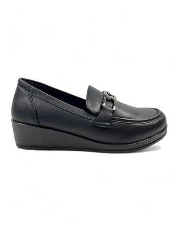 Mocasin cuña vestir de mujer color negro - Timbos zapatos