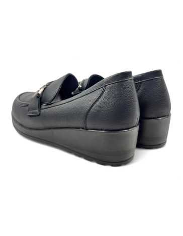 Mocasin cuña vestir de mujer color negro - Timbos zapatos