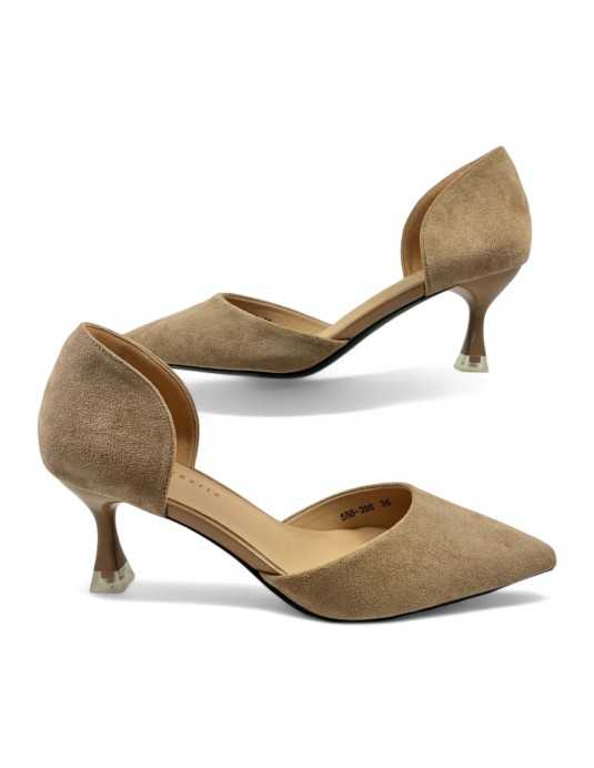 Salón con tacón fino beige de mujer - Timbos Zapatos