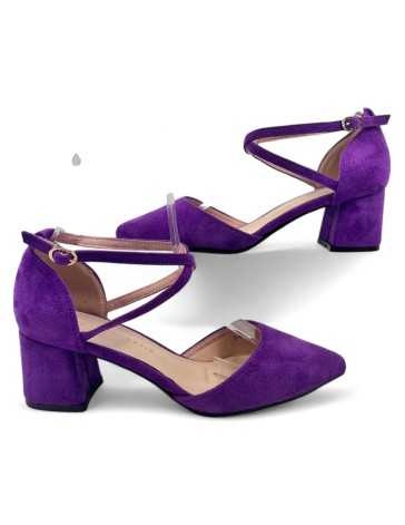 Sandalia de vestir morada, tacón bajo - Timbos Zapatos