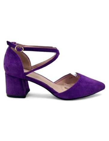 Sandalia de vestir morada, tacón bajo - Timbos Zapatos