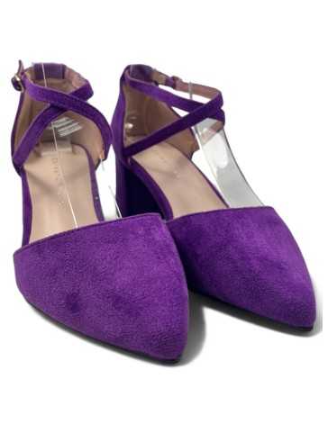 Sandalia de vestir morada, tacón bajo - Timbos Zapatos