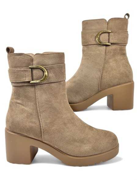 Botín tacón de mujer en color beige - Timbos Zapatos