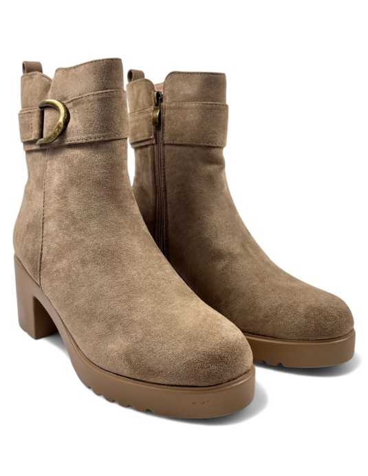 Botín tacón de mujer en color beige - Timbos Zapatos