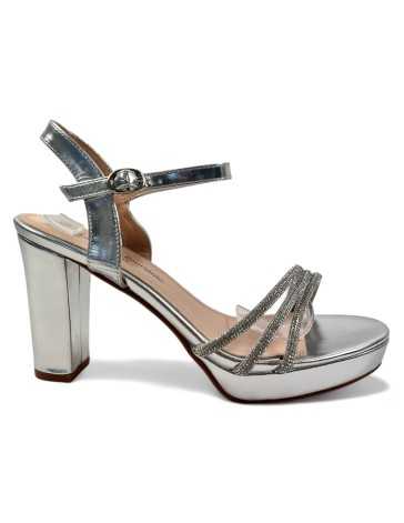 Sandalia tacon fino de fiesta plata - Timbos Zapatos