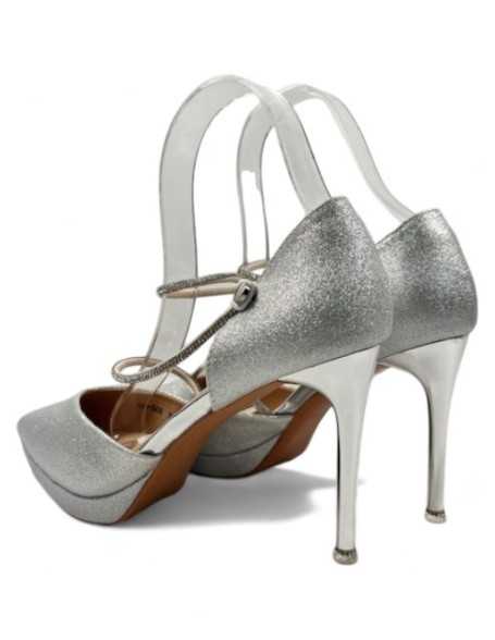 Sandalia tacon fino de fiesta plata - Timbos Zapatos