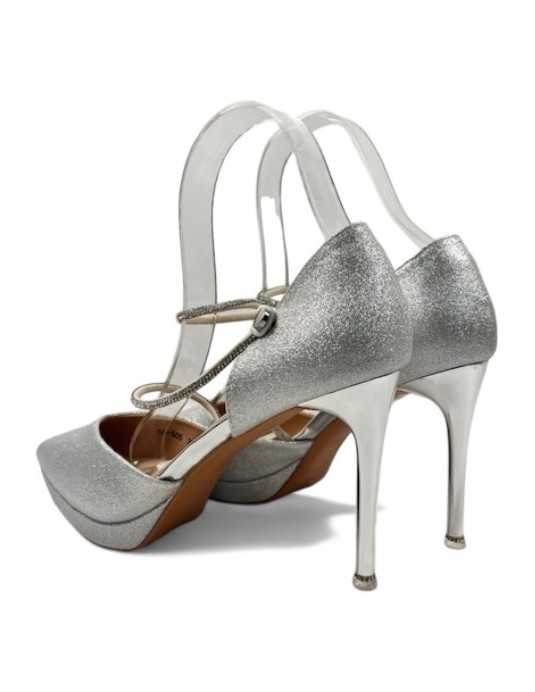 Sandalia tacon fino de fiesta plata - Timbos Zapatos